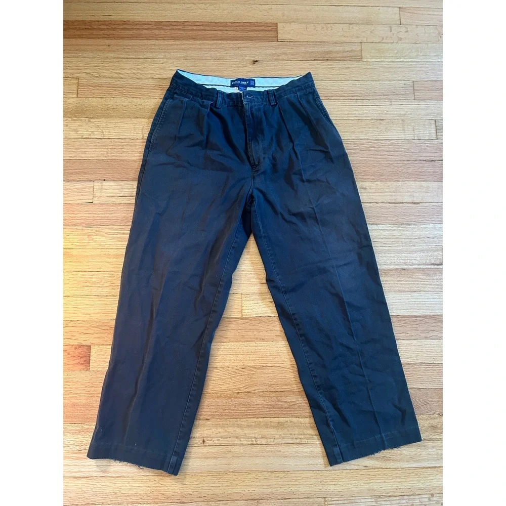 Polo Golf Ralph Lauren Mens Navy Black Pleated Cotton Pilot Pants 32x30 Vintage